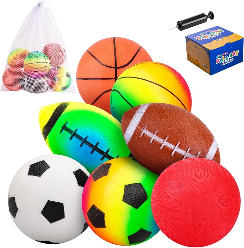 PlayZap 7-Piece Soft Ball Set for Toddlers & Kids - Includes 5” Playground Balls, Soccer, Football & Basketball - Great for Home, Yard, Pool, Classroom & Park for Boys & Girls - Image 1